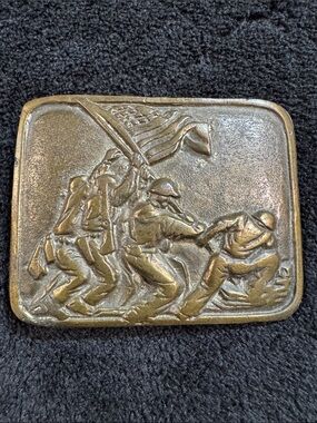 Vintage Brass Iwo Jima Relief Belt Buckle
